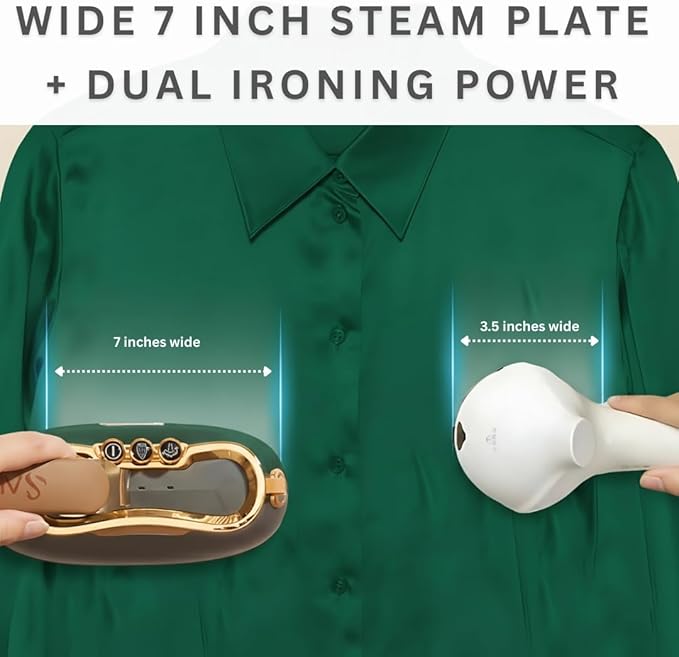 SALAV® Retro Edition Duopress Handheld Garment Steamer and Iron, Ceramic Plate, 1000 watts of Steam, Removes Wrinkles on Clothes, Vintage Style No Drip Steam, Pearl