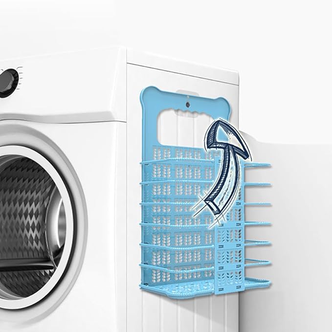 BESPORTBLE Folding Laundry Basket Wall-Mount Clothes Hamper Small Blue Collapsible Dirty Clothes Organizer for Bathroom Storage and Laundry Room Use