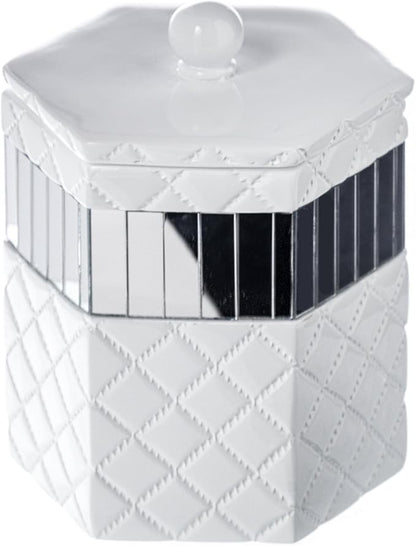 Creative Scents Quilted Mirror Q-Tip Holder, Decorative Bathroom Vanity Cotton Swab Holder Canister Jar With Lid for Cotton Balls, Durable Resin Cosmetic Pads & Swabs Container