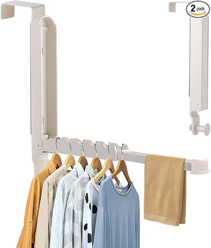 Over The Door Drying Rack, 2 Pack Foldable Over The Door Hooks Hanger for Laundry Clothes Heavy Duty Door Organizer Rack Coat Towels Hanging Storage for Bedroom Bathroom Kitchen