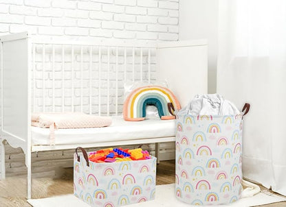 Rainbow Laundry Hamper Kids Hamper for Nursery Boy and Girl Baby Clothes Hamper Cute Girls Toys Storage Bin Organizer Soccer Room Decor for Home(Rainbow)
