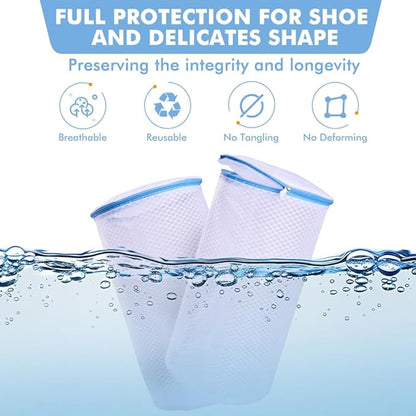 2 Pack Shoes Wash Bags,Shoe Washing Machine Bag,shoe laundry bag for washing machine，Honeycomb Mesh Laundry Bags with Zipper for Sneakers,Running Shoes,Sock,Bras,Delicates and Toys（14 in x 7.8 in）