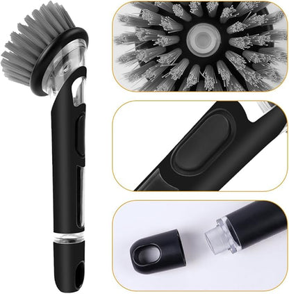 AUAUY Dish Brush with Soap Dispenser, Advanced Soap Control Dishwashing Brush, Dish Scrub Brushes with Handle, Kitchen Scrubbers for Dishes, Pan, Pot, Sink Cleaning Brushes
