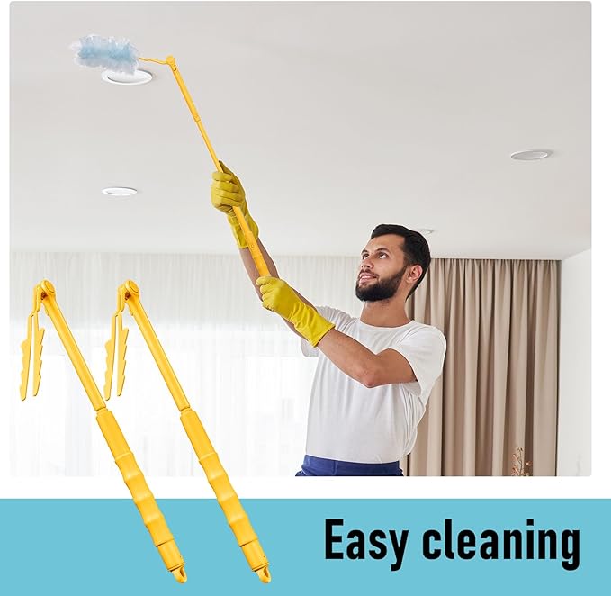 Colingmill 4 Pcs 3 ft Replacement Handles Compatible with Duster Refills, Extendable Long Extended Handle Only, Adjustable Length for Ceiling Fans, Blinds, Shelves, Windows (Yellow)