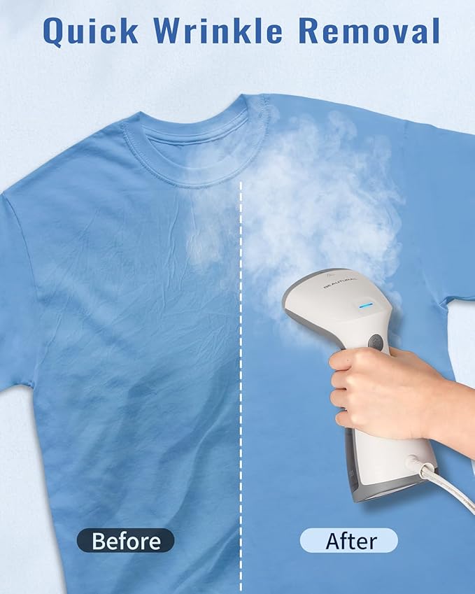 BEAUTURAL Steamer for Clothes, Portable and Handheld Garment Wrinkle Remover, Fast 25s Heat-up, 120V Only (Not for 220V Europe)