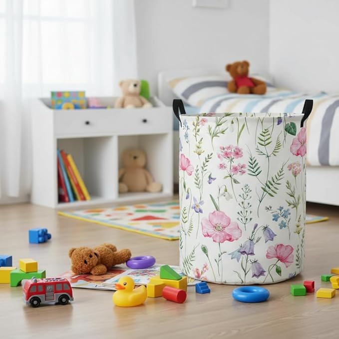 Baby Laundry Hamper kids laundry Basket Waterproof Laundry Bag for Bedroom Toy Clothes Organizer Room Décor(Pink Flower)