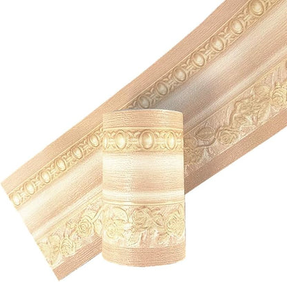 3D Wood Grain Self Adhesive Peel and Stick Waterproof Wall Border Easy to Apply Home Decor Bathroom Kitchen 4 Inch by 16.5 Feet (Light Yellow)