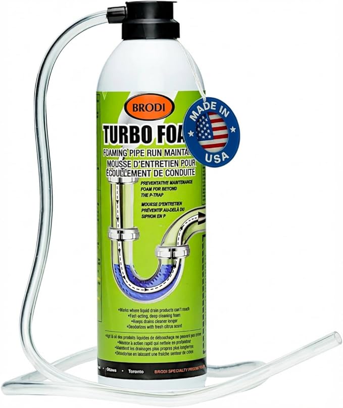TurboFoam Drain Foam Cleaner, Expanding Enzyme Formula, Deep-Cleans Pipes, Dissolves Fat, Oil & Grease, Stops Odors at the Source – Safe for All Plumbing & Septic Systems (Pack of 1)