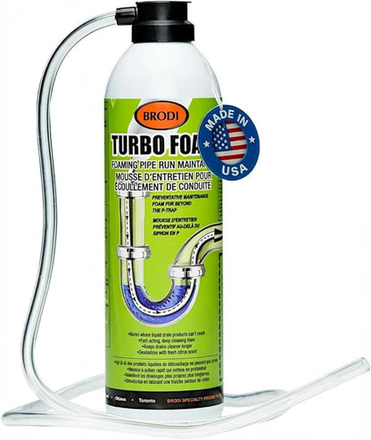 TurboFoam Drain Foam Cleaner, Expanding Enzyme Formula, Deep-Cleans Pipes, Dissolves Fat, Oil & Grease, Stops Odors at the Source – Safe for All Plumbing & Septic Systems (Pack of 1)