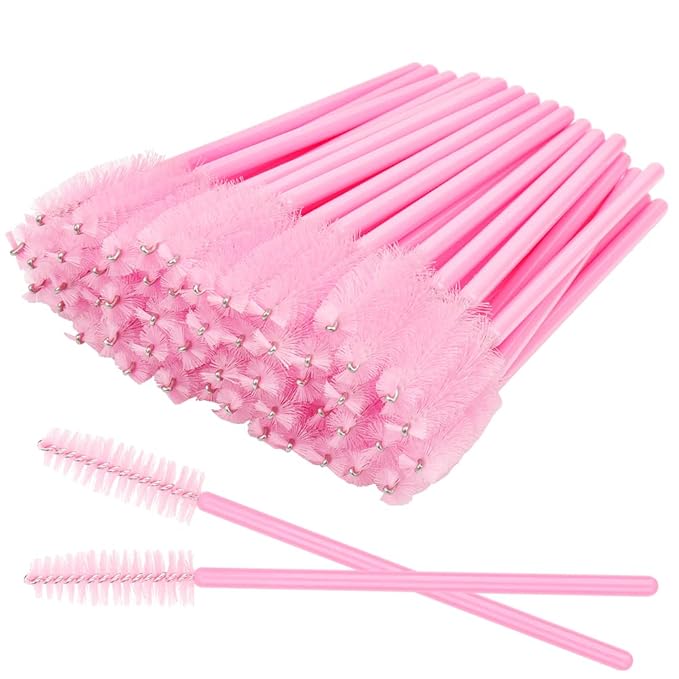300 PCS Eyelash Extension Supplies Kit Disposable Micro Brush Eyebrow Lash Spoolies Lip Stick Brush Mascara Wand Applicator Makeup Brush Tool (Pink Sets)