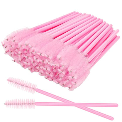 300 PCS Eyelash Extension Supplies Kit Disposable Micro Brush Eyebrow Lash Spoolies Lip Stick Brush Mascara Wand Applicator Makeup Brush Tool (Pink Sets)