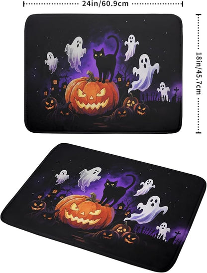 Halloween Ghost Pumpkin Dish Drying Mat for Kitchen Counter 18x24 Black Cat Holiday Scary Theme Absorbent Reversible Microfiber Drying Mats Kitchen Countertop Protector Dishes Drainer Pad