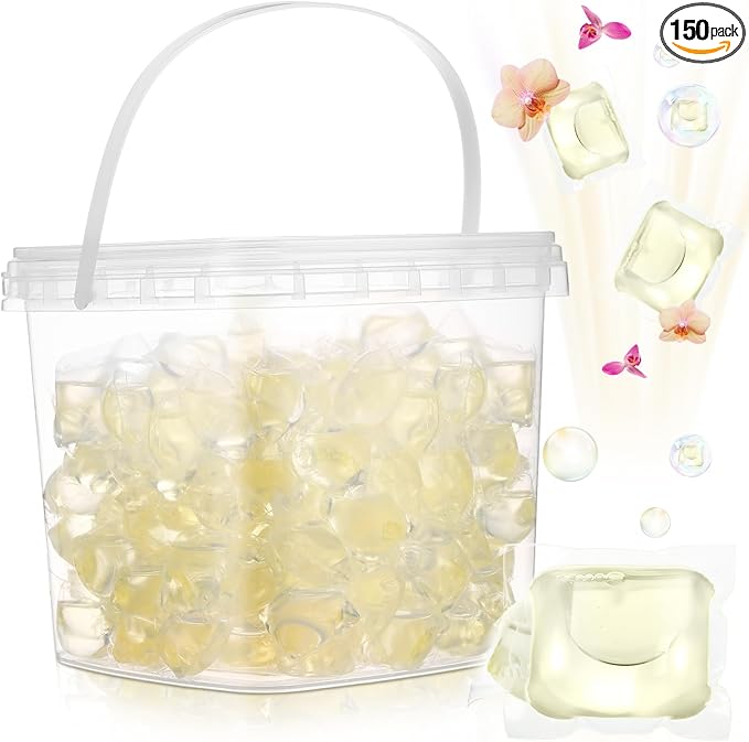 150 Count Liquid Laundry Detergent Soap Pods Bulk, Anti Sensitive Laundry Pods Fresh Scented Washing Machine Pod with Container Box Stain Odor Removal Ultra Concentrated(Honey Orchid Scent)