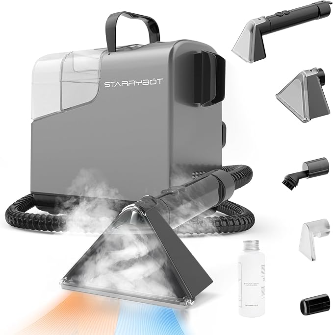 Starrybot Portable Carpet Cleaner Machine with Steam and Heating Techology,18Kpa Powerful Suction with Versatile Tools for Pets, Couch,Spot Cleaner for Stairs/Furniture/Rug(Gray)