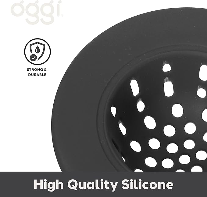 OGGI Silicone Sink Strainer- Great Kitchen Sink Strainer, Sink Drain Strainer, Drain Stopper, Sink Plug, 4.6˝ Diameter Rim, Black