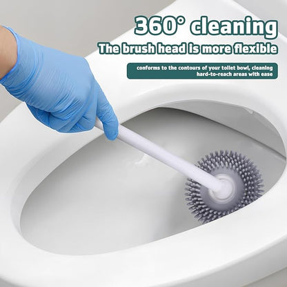 IMIKEYA Silicone Toilet Brush and Holder Set, Long Handle Toilet Bowl Cleaning Brush with Base, Green Household Bathroom Cleaning Tool for Deep Scrubbing and Easy Maintenance