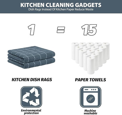 Nialnant 6 Pack Dish Cloths for Washing Dishes, 100% Cotton Reusable Cleaning Rag,Ultra Soft Absorbent, Quick Drying Dish Towels for Kitchen,12x12 Inches Beige+Grey+Black