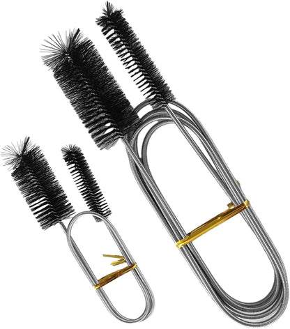 Flexible Long Drain Brush Set, Stainless Steel Tube Cleaning Brushes for Kitchen, Sink, Drain Pipe and Long Pipe Cleaning, with Large Double Elastic Nylon Ends(Color:Black)