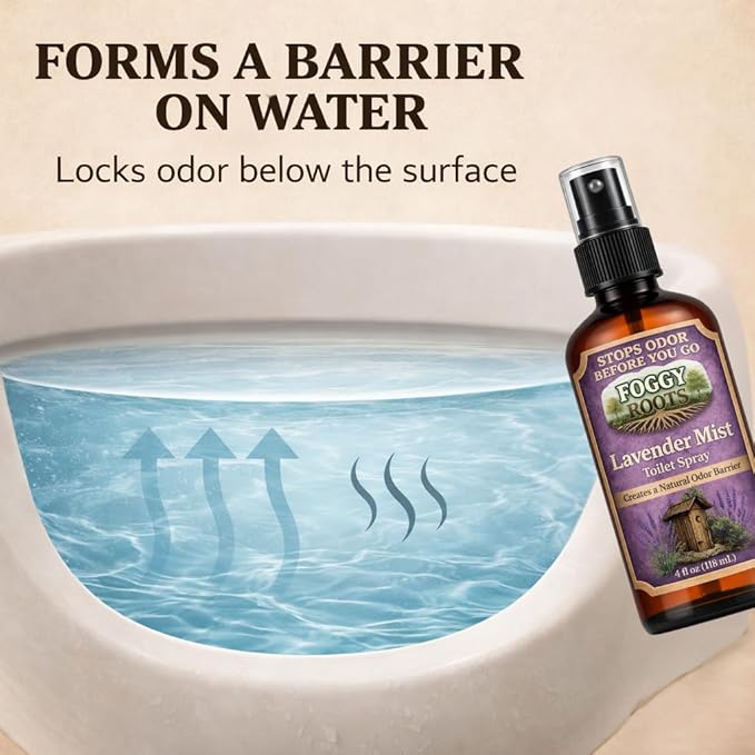Lavender Pre-Poop Toilet Spray – Stops Odor Before It Starts, Bathroom Odor Eliminator for Toilet, 4 oz (200+ Uses) Travel, Home & Work