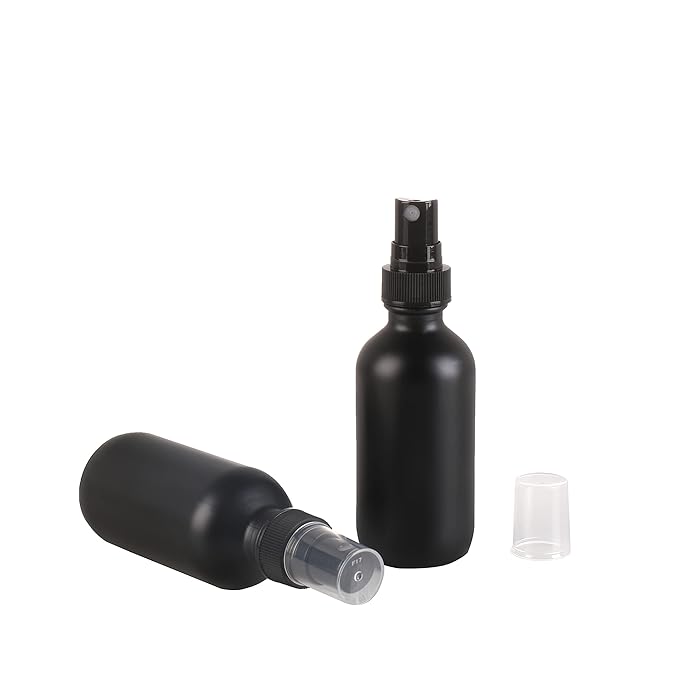 NOOEEISS Frosted Black Glass Small Spray Bottle 2 oz 24 Packs,Fine Mist Sprayer Small Clear Bottles,Refillable Containers mini spray bottles for Cleaning Solutions and Skin Care (Frosted Black 24pcs)