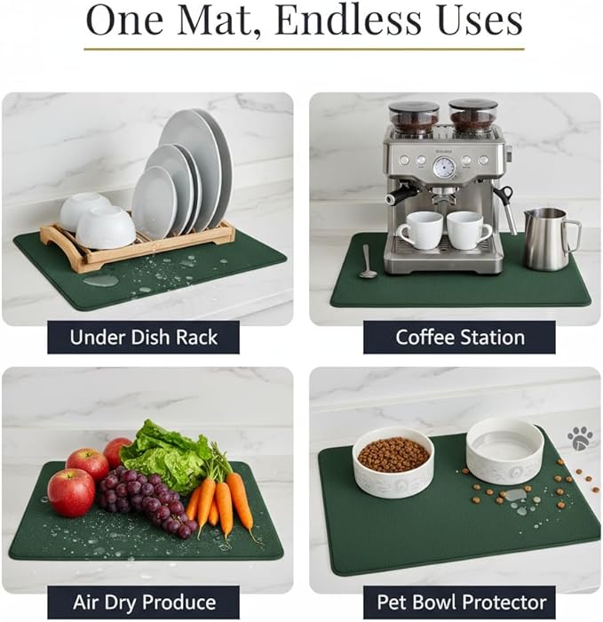 Dish Drying Mat Super Absorbent – 16" x 18" Coffee Mat for Countertops – Non-Slip Drying Mat for Kitchen Counter – Easy to Clean Water Absorbent Mat – Large Dish Drying Mats (Brown)
