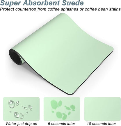 Rnivvi Coffee Mat, 16" x 24" Coffee Bar Mats for Espresso Machine Station Accessories and Organizer, Hide Stain Rubber Backed Absorbent Dish Drying Pad for Kitchen Counter, Cute Bar Decor Pad, Green