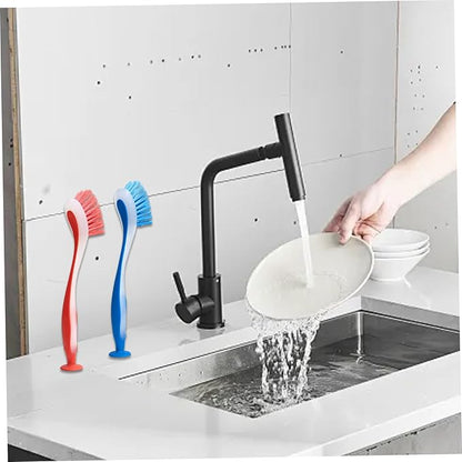 3PCS Dish Brush with Handle, 9.1x1.4 Inch Soft Dish Scrubber, Dishwashing Brush with Suction Cup for Kitchen, Cleaning Tools
