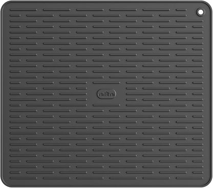 ME.FAN Silicone Dish Drying Mat for Kitchen Counter, Dish Drying Pad for Sink, Refrigerator or Drawer, Countertop Protection Pad L - 18''×16'' - Black