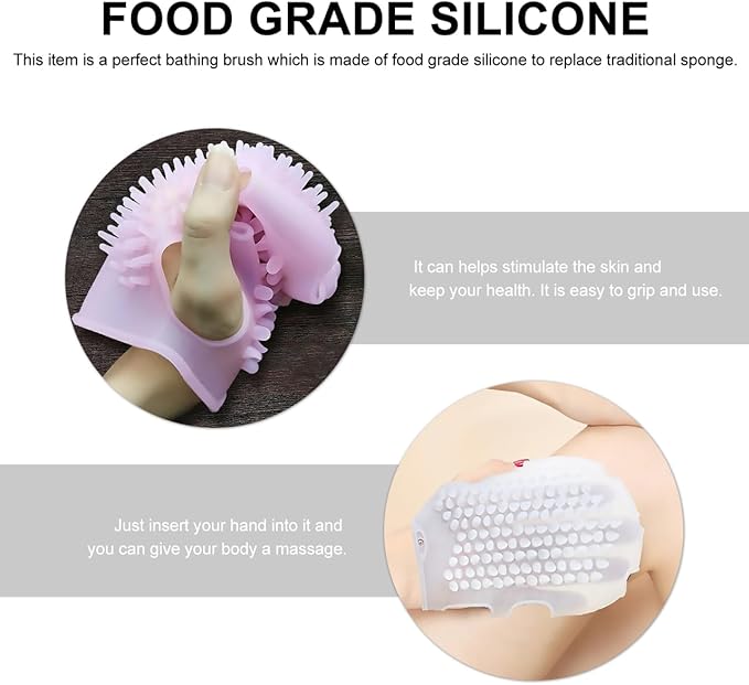 Mikinona Double Sided Silicone Bath Gloves Back Scrubber for Shower with Exfoliating Massage and Body Cleansing Scrubbers Soft Bath Glove Brush for Home Bathroom Use 6.69X4.33X0.82In