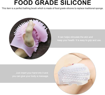 Mikinona Double Sided Silicone Bath Gloves Back Scrubber for Shower with Exfoliating Massage and Body Cleansing Scrubbers Soft Bath Glove Brush for Home Bathroom Use 6.69X4.33X0.82In