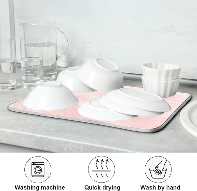Super Absorbent Dish Drying Mat, Microfiber Fast-Drying Dish Mat, 16" x 18", Kitchen Dish Drying Pad, Pink Coral Marble