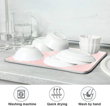 Super Absorbent Dish Drying Mat, Microfiber Fast-Drying Dish Mat, 16" x 18", Kitchen Dish Drying Pad, Pink Coral Marble