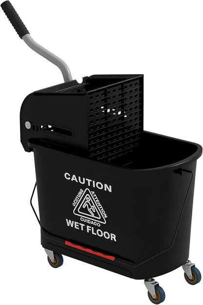 HOMCOM Commercial Mop Bucket with Side Press Wringer on Wheels for Floor Cleaning, 21 Quart, Separate Dirty and Clean Water, for Home Apartment Small Business and Office, Black