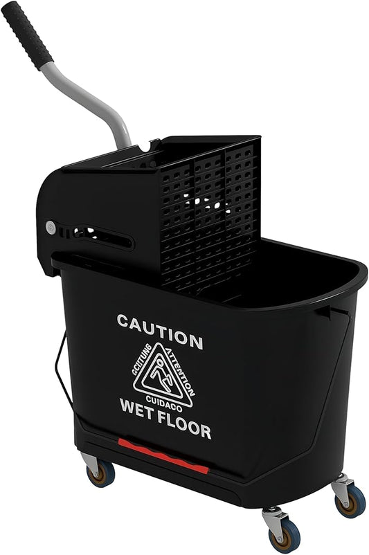 HOMCOM Commercial Mop Bucket with Side Press Wringer on Wheels for Floor Cleaning, 21 Quart, Separate Dirty and Clean Water, for Home Apartment Small Business and Office, Black