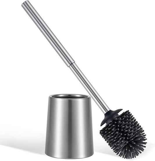SUS304 Stainless Steel Toilet Brush and Holder Set Toilet Brush Case Cleaner for Toilet Bowl Bathroom Cleaning Brush Caddy Cepillo de Baño wih Oily Coating Brushed Stainless Silver