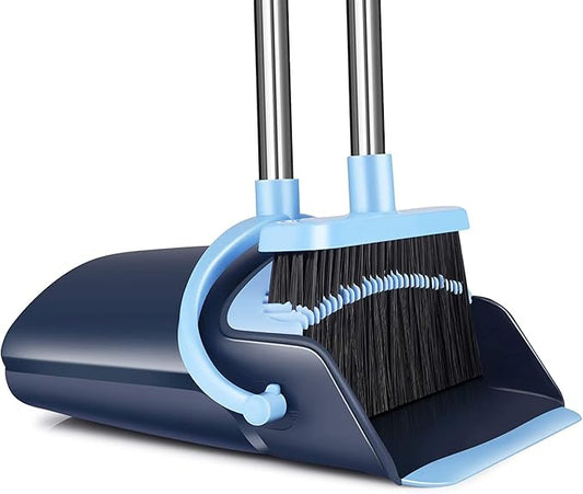 Broom and Dustpan Set for Home 2026 Indoor Outdoor Broom with Dustpan Combo Set Upright Dust Pans with Long Handle Angle Broom for Kids Garden Pet Hair Lobby Wood Floor Kitchen