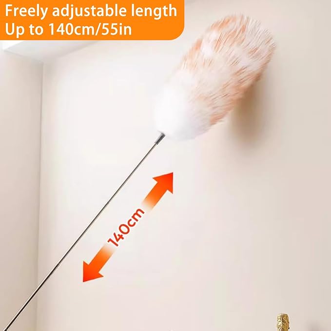 Kaxich Extendable Lambswool Duster 30-55 Inch with Duster Head Replacement, Feather Duster for Cleaning Fans, Ceiling, Light, Bookshelf, Office, Home