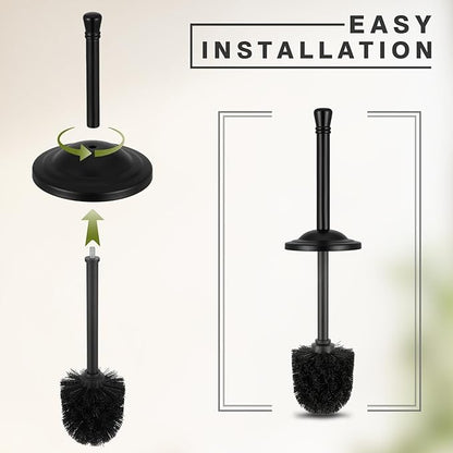 Black Toilet Brush and Holder Set,304 Stainless Steel Toilet Bowl Brush and Holder for Bathroom,Heavy Duty Toilet Brush,Durable Scrubbing Bristles,Splash Resistant,Long Handle