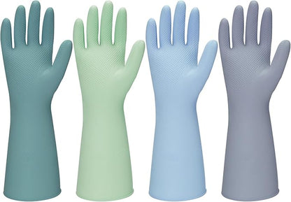 Rubber Kitchen Dishwashing Gloves - 4 Pairs Colorful Reusable Household Cleaning Gloves For Washing Dishes And Cleaning Tasks，Flexible And Durable Waterproof (Medium, Dark Green+Blue+Green+Gray)