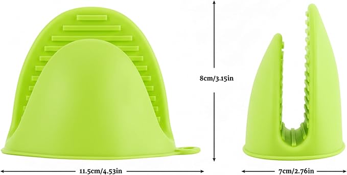 1 Pair Green, Mini Silicone Oven Gloves, Mini Finger Protector Pot Holder for Kitchen,Cooking,Baking,BBQHeat Resistant Gloves，can be Washed in The Dishwasher