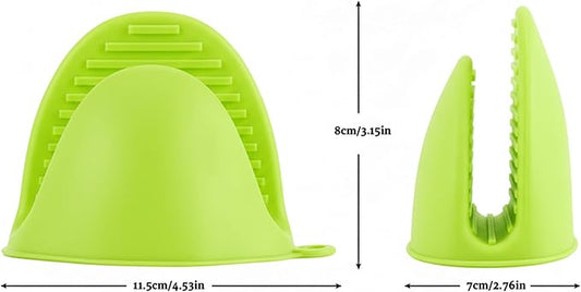 1 Pair Green, Mini Silicone Oven Gloves, Mini Finger Protector Pot Holder for Kitchen,Cooking,Baking,BBQHeat Resistant Gloves，can be Washed in The Dishwasher