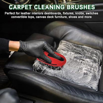 Carpet and Upholstery Cleaning Brush, Stiff Bristle Carpet Detailing Scrubber Brush, Multi-Functional Car Detailing Scrub Brushes, Cleaning Brushes for Car and Home Couch Floor Mats (Red)