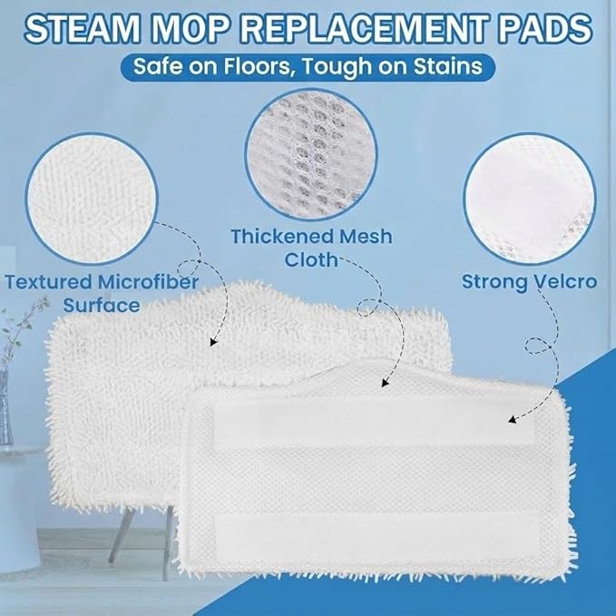 4 Pack Microfiber Steam Mop Pads Replacement for Shark S1000, S3101, S3202, S3250 & S3251 — Reusable Thick Pads for Laminate, Tile, Marble & Sealed Hardwood Floors, Easy Attach Secure Fit