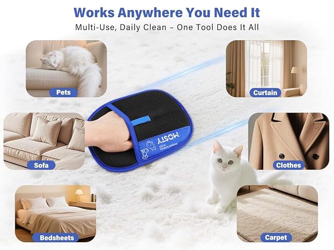 Pet-Hair-Removal-Glove, Reusable Cat & Dog Deshedding Glove for Sofa, Furniture, Couch, Carpet, Car Seat, Efficient-Double-Sided-Electrostatic-Pet-Grooming-Mitt, Quick Cleaning Fur Remover Tool 1PCS