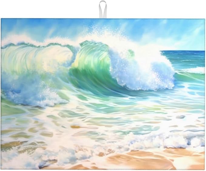 Large Dish Drying Mats For Kitchen Counter Microfiber Kitchen Drying Mat XL Draining Pad Absorbent Quick Drying Dish Mat 18x24 Inch - Beach