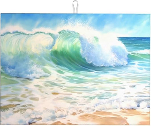 Large Dish Drying Mats For Kitchen Counter Microfiber Kitchen Drying Mat XL Draining Pad Absorbent Quick Drying Dish Mat 18x24 Inch - Beach