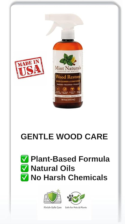 Natural Wood Cleaner & Furniture Conditioner – Plant-Based Polish Formula That Helps Clean & Protect Wood Surfaces, 16 oz – Made in USA
