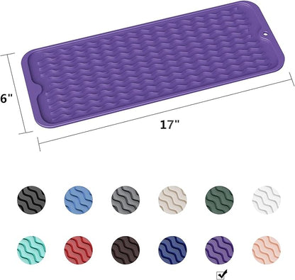 ZLR Silicone Sponge Holder & Sink Caddy Tray (6" x 17") - Narrow Dish Drying Mat for Kitchen Counter - Waterproof Soap Dispenser Organizer, Non-Slip Bathroom Vanity Tray (Meadow Violet)
