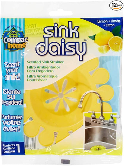 Compac Sink Daisy Scented Kitchen Sink Strainer Infuses & Freshens Your Sink, Must Have Kitchen Sink Accessories, Sink Drain Strainer - Catcher, Yellow, Lemon Scent, 12 Count, (Pack of 12)