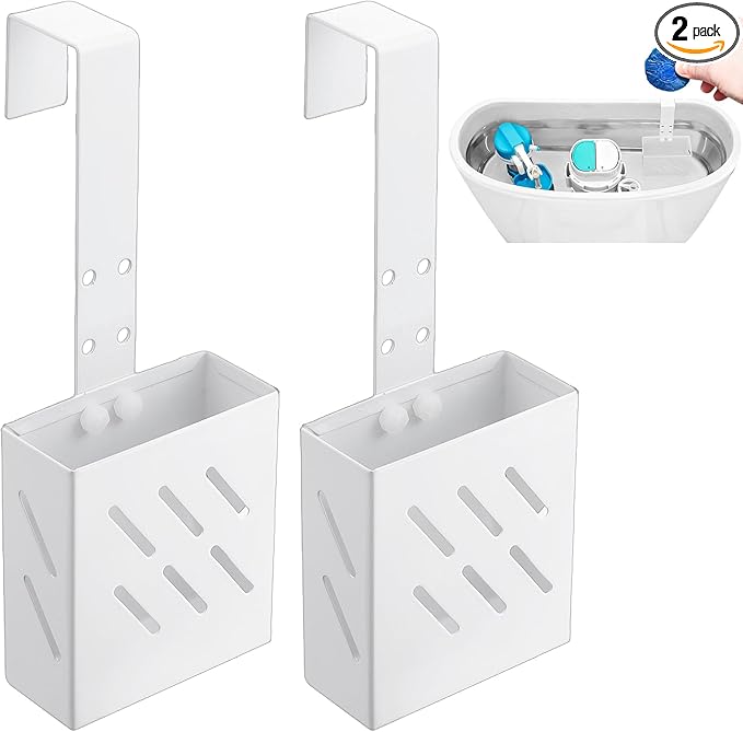 2Pack White Toilet Bowl Tablet Holder Toilet Cleaner Holders, Hanging Toilets Cleaner Caddy, Toilets Tank Cleaning Tablet Holders, Stainless Steel Tank Caddy with Adjustable Hook